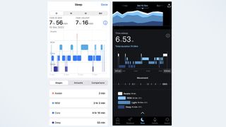 A screenshot of sleep data on the Oura Ring vs Apple Watch