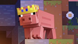 A Minecraft pig wearing a crown as a tribute to youtuber Technoblade