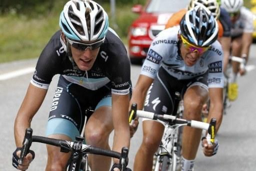 Andy Schleck led the front group on the descent of the Galibier.