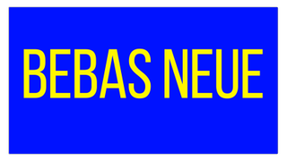 Yellow text on a blue background displaying the sans serif font Bebas Neue.