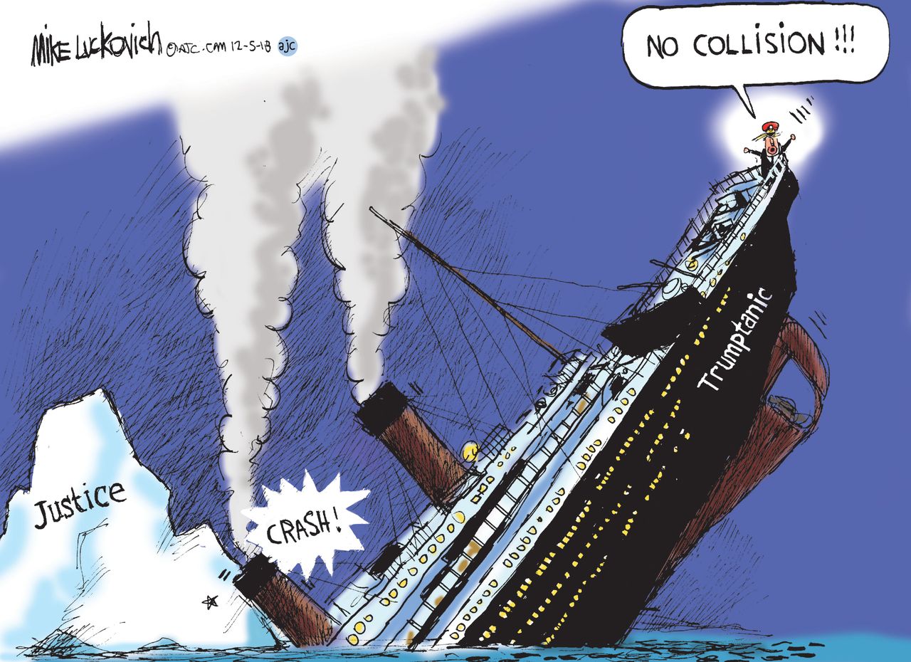 Political cartoon U.S. Trump Titanic collusion justice Mueller probe