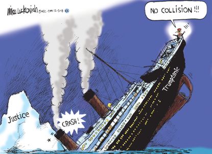 Political cartoon U.S. Trump Titanic collusion justice Mueller probe