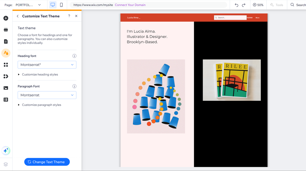 A screenshot showing part of the process to make an artist website