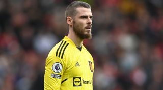 MANCHESTER, ENGLAND - APRIL 30: David de Gea of Manchester United during the Premier League match between Manchester United and Aston Villa at Old Trafford on April 30, 2023 in Manchester, England. (Photo by Gareth Copley/Getty Images)