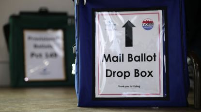 ARLINGTON, VIRGINIA - NOVEMBER 04: A mail ballot drop box is seen at a polling station on November 4, 2025 in Arlington, Virginia. Virginians hit the poll on Election Day to pick their next governor. (Photo by Alex Wong/Getty Images)
