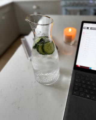 Anna's jug of cucumber water during her two week hydration challenge