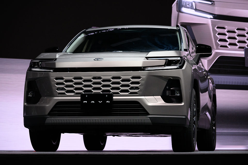 A Toyota Motor Corp. RAV4 compact crossover vehicle on display during an unveiling event in Tokyo, Japan.