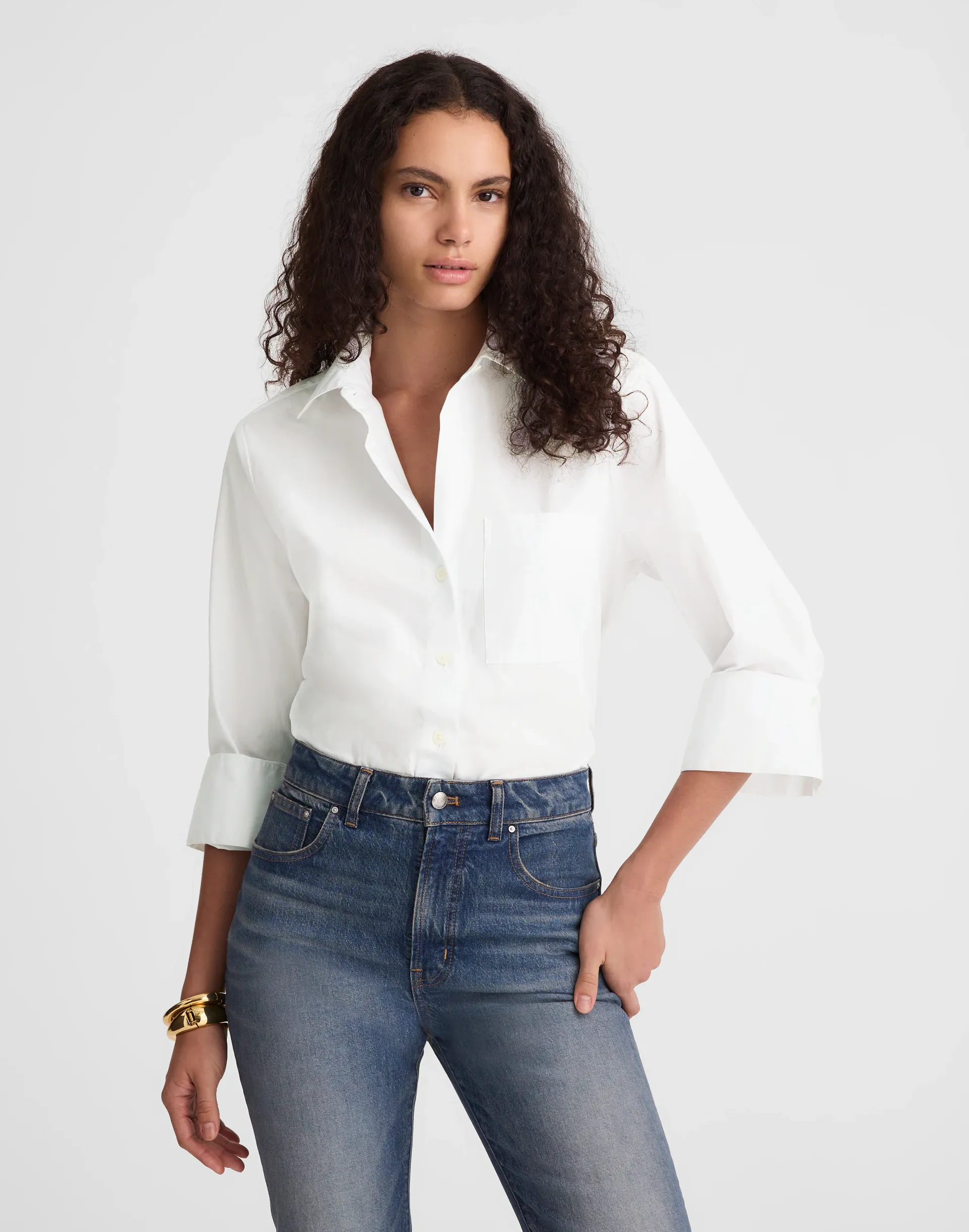 Easy Y-Neck Button-Up Shirt