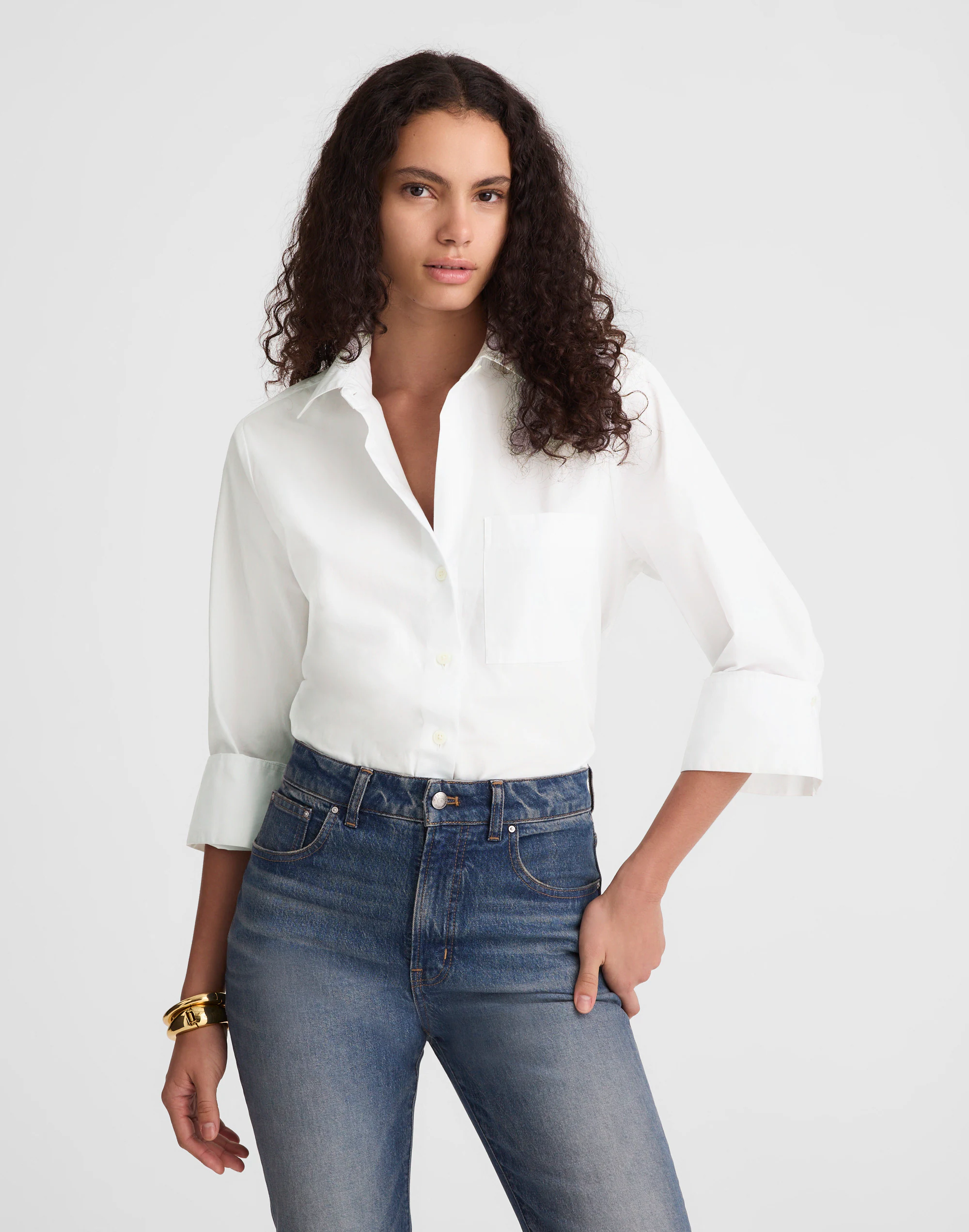 Easy Y-Neck Button-Up Shirt
