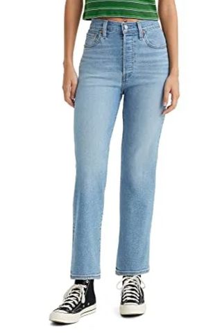  Women's Ribcage Straight Ankle Jeans, Medium Indigo Worn In, 25