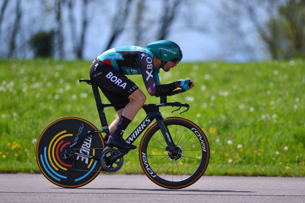 LAUSANNE SWITZERLAND APRIL 26 Maximilian Schachmann of Germany and Bora Hansgrohe Team sprints during the 75th Tour De Romandie 2022 Prologue a 512km individual time trial from Lausanne to Lausanne ITT TDR2022 on April 26 2022 in Lausanne Switzerland Photo by Dario BelingheriGetty Images