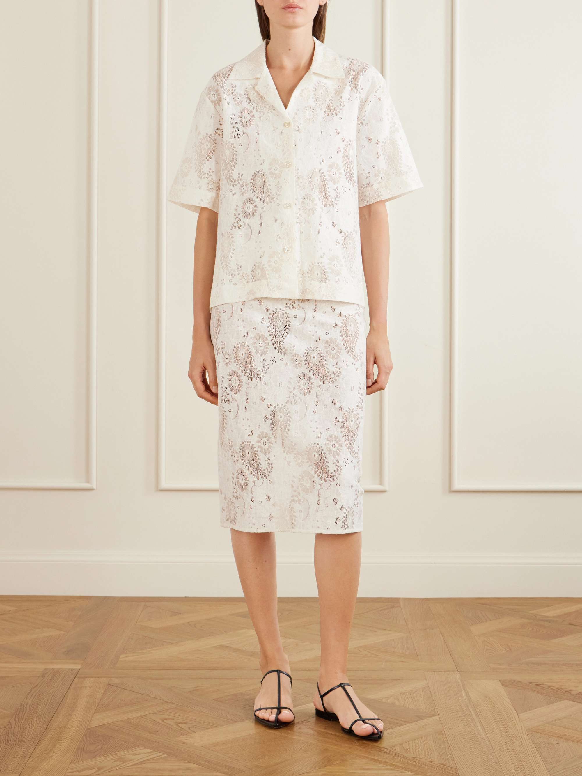 Embroidered Linen-Blend Lace Shirt