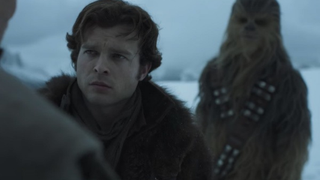 Alden Ehrenreich and Chewbacca in Solo: A Star Wars Story