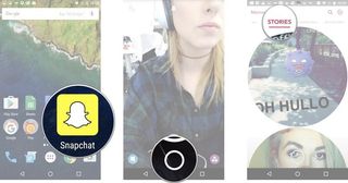Launch Snapchat from your home screen and tap on the smaller white circle underneath the shutter button to access Memories. Tap the Stories tab at the top of the screen.
