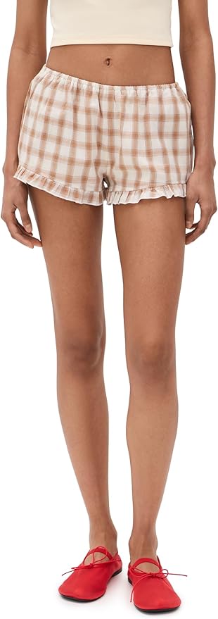 Bailey Rose Women's Plaid Bloomer Shorts, Tan, M