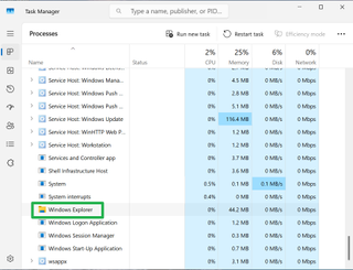 locate Windows Explorer under processes