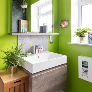room with light green wall and sink