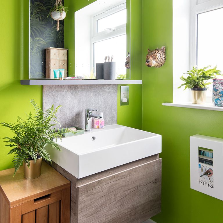 Green and grey bathroom makeover with lush foliage | Ideal Home