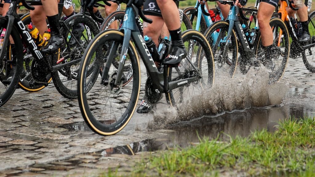 The pack of riders pictured in action during the womens GentWevelgem In Flanders Fields cycling race 1625 km from Ieper to Wevelgem Sunday 26 March 2023 BELGA PHOTO DAVID PINTENS Photo by DAVID PINTENS BELGA MAG Belga via AFP Photo by DAVID PINTENSBELGA MAGAFP via Getty Images