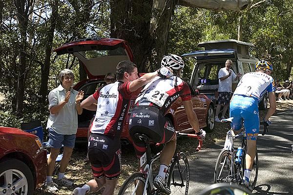 David Kemp receives a refreshing shower during the climb up Mt.Buninyong.