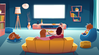 Vector illustration of a family watching TV in a living room