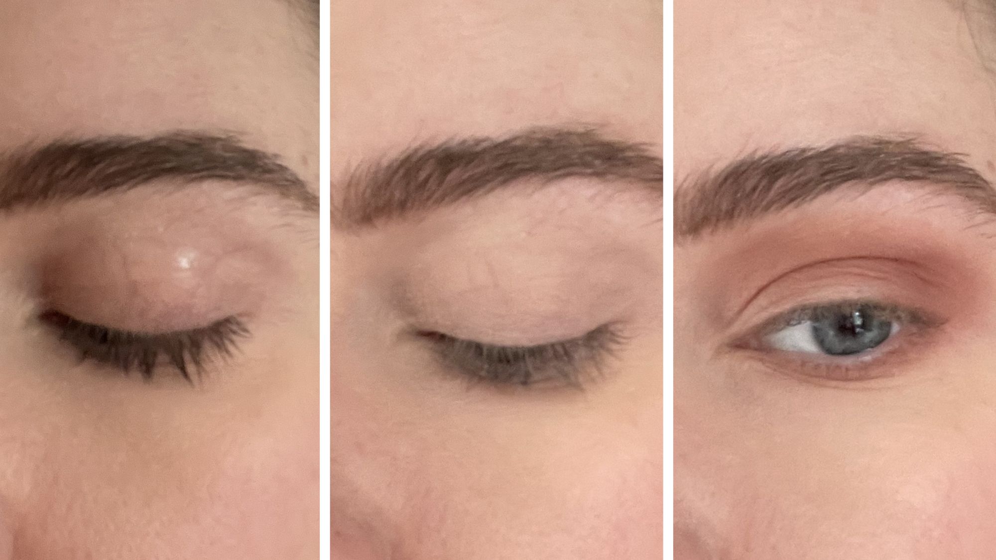 different stages of valeza wearing the mac pro longwear paint pot on her eyes