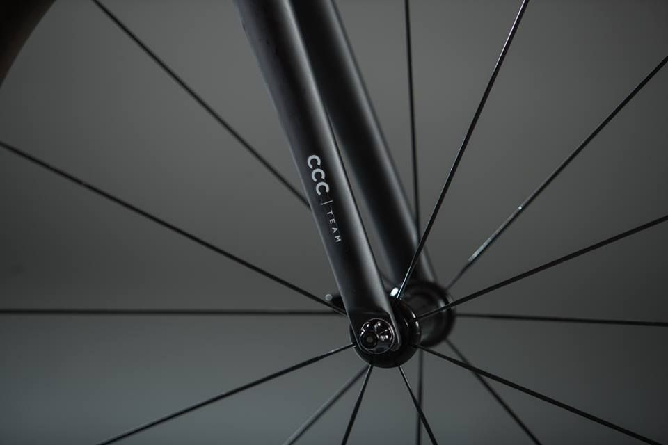 CCC Team decals sit on the fork dropouts