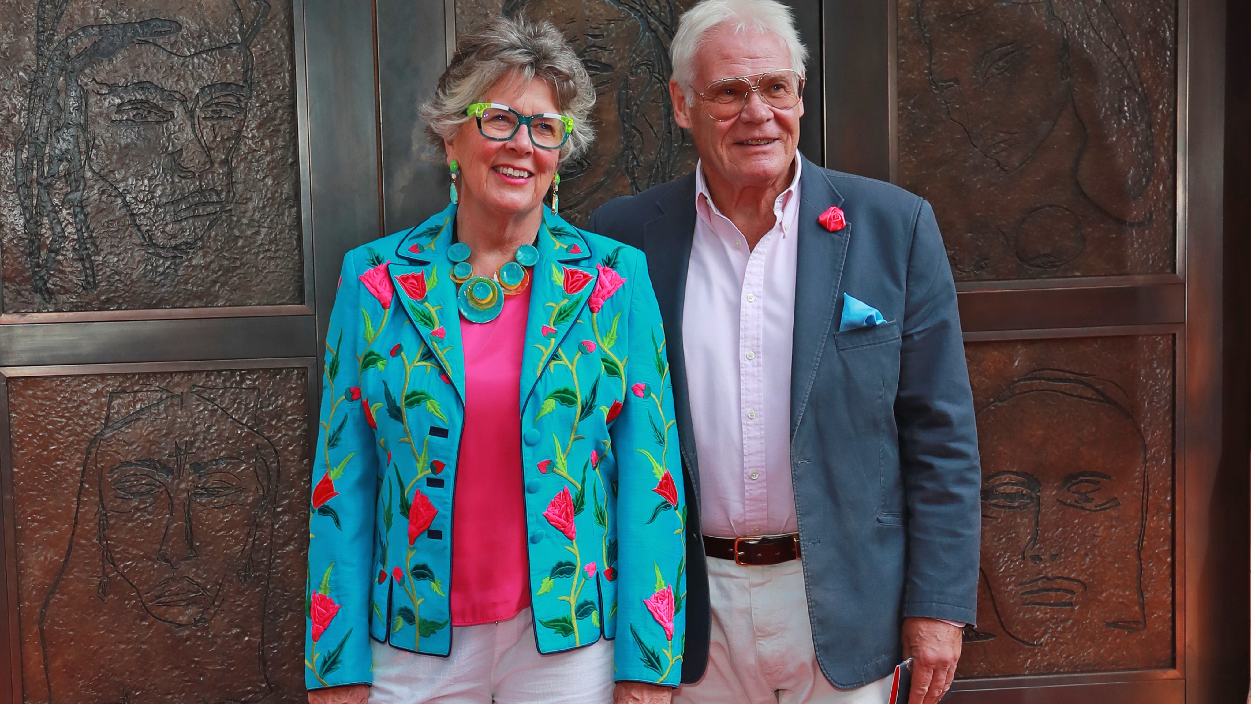 Prue Leith and John Playfair attend the National Portrait Gallery's reopening in front of &amp;quot;The Doors&amp;quot; (2023), a new commission by Tracey Emin CBE RA, on June 20, 2023 in London, England. The 45 portraits of women that feature on the new doors were commissioned especially for the Gallery's new entrance as part of its major transformation. (Photo by Dave Benett/Getty Images for The National Portrait Gallery)