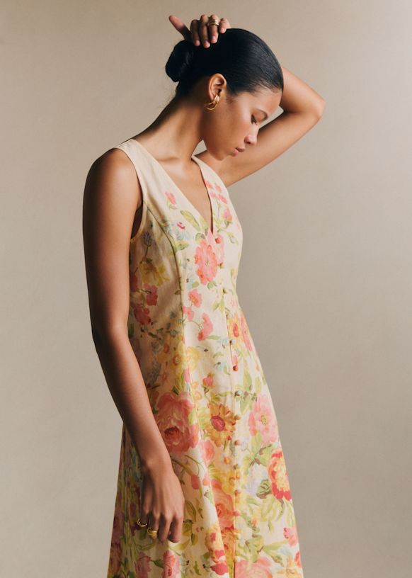 Fitia Dress - Estate Print - Organic Flax - S&amp;eacute;zane