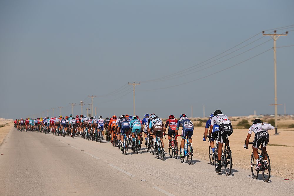 The peloton lined out on stage 4 of Tour of Qatar