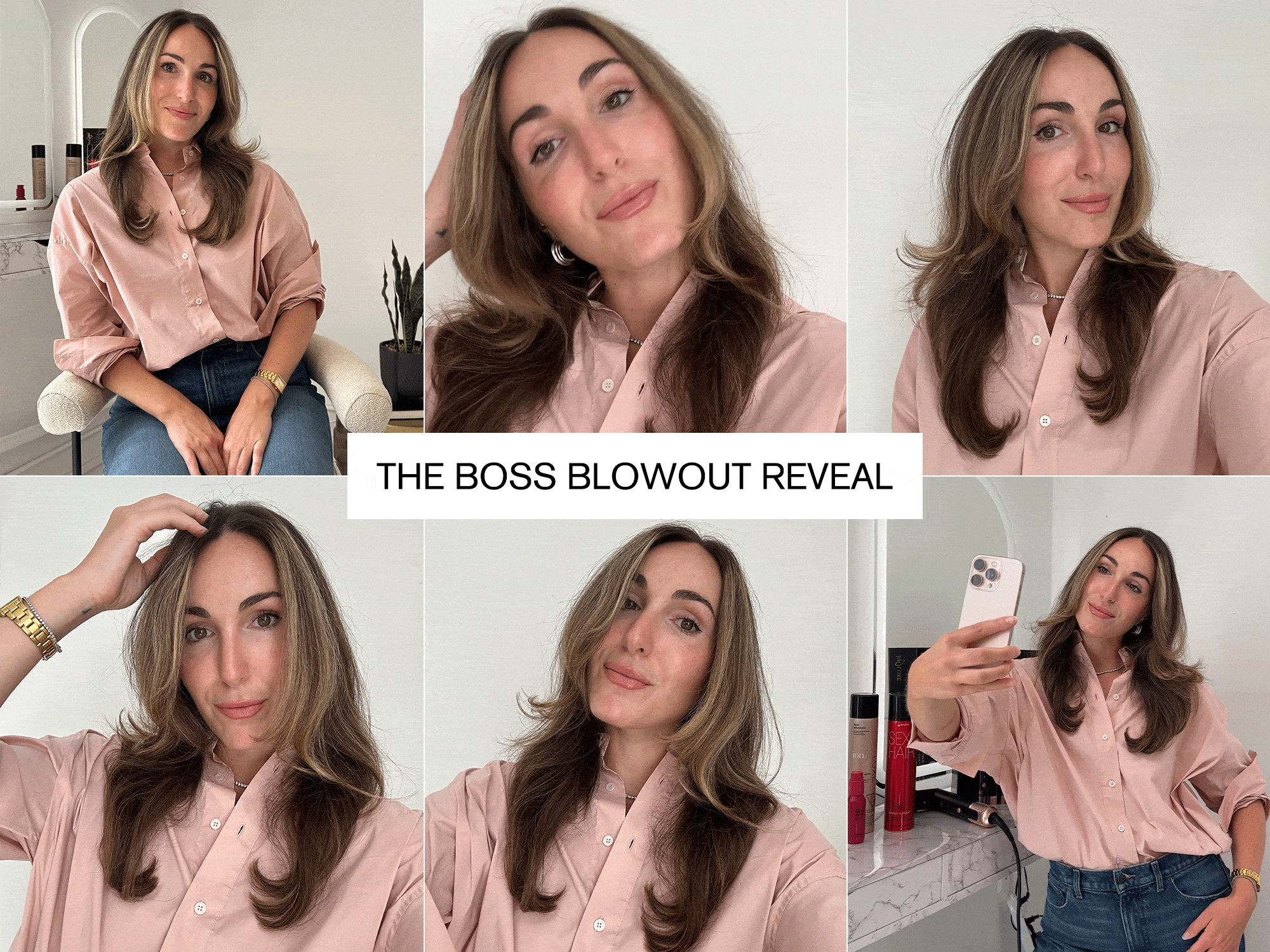 Editor Anna LaPlaca getting hair styled by celebrity hairstylist for fashion week