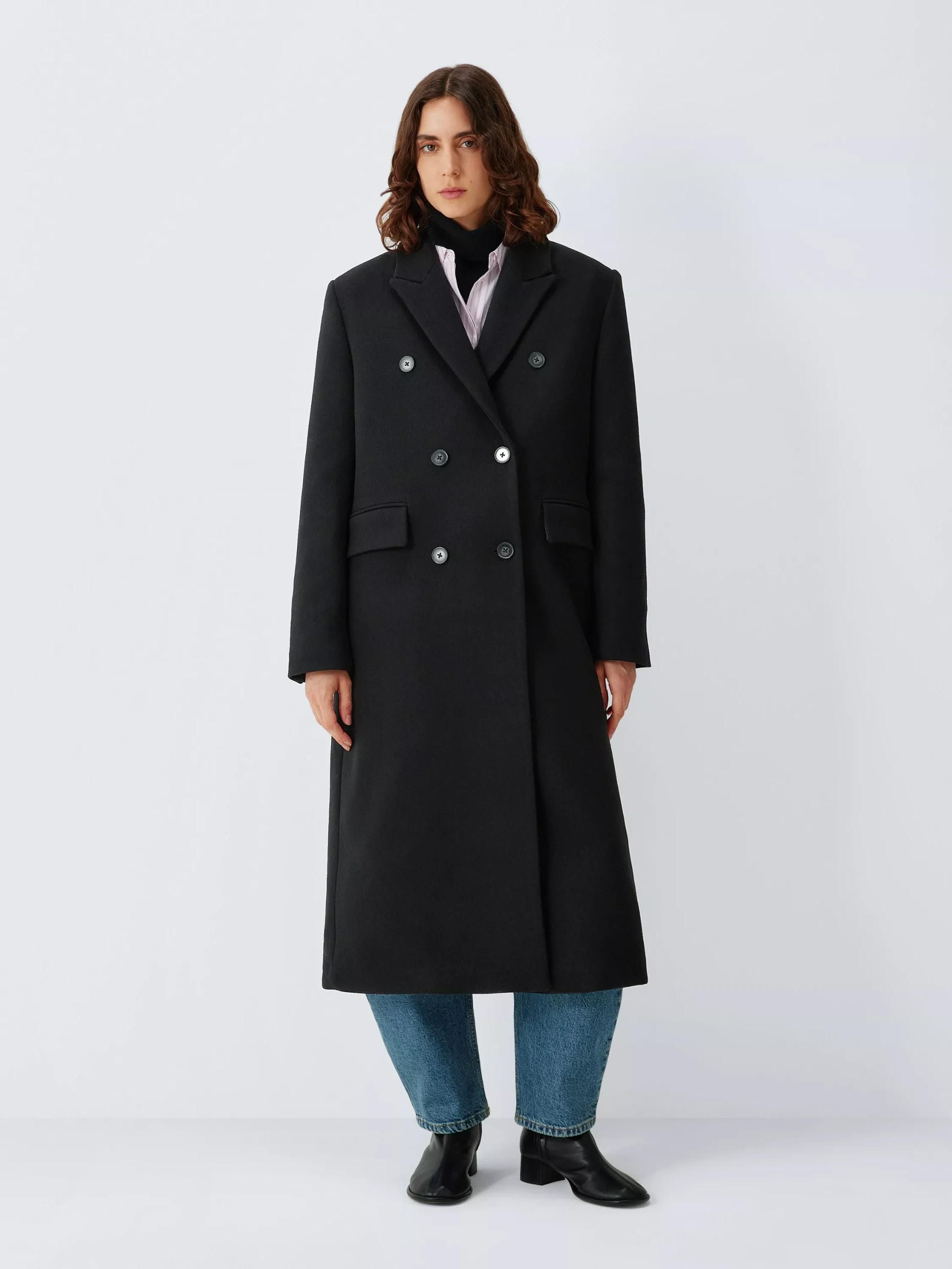 John Lewis Double Breasted Wool Blend Coat, Black