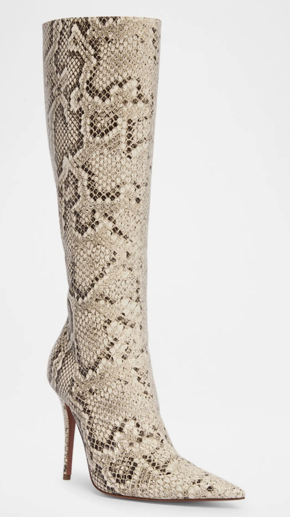 Amina Muaddi, Barbara Snake-Embossed Stiletto Boots