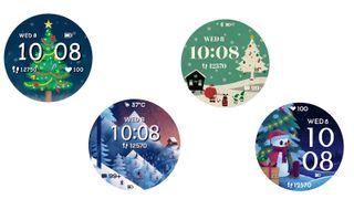 Four Garmin Christmas-themed watch faces available on the Connect IQ app