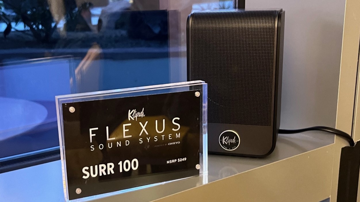 Klipsch Flexus surround speaker on shelf