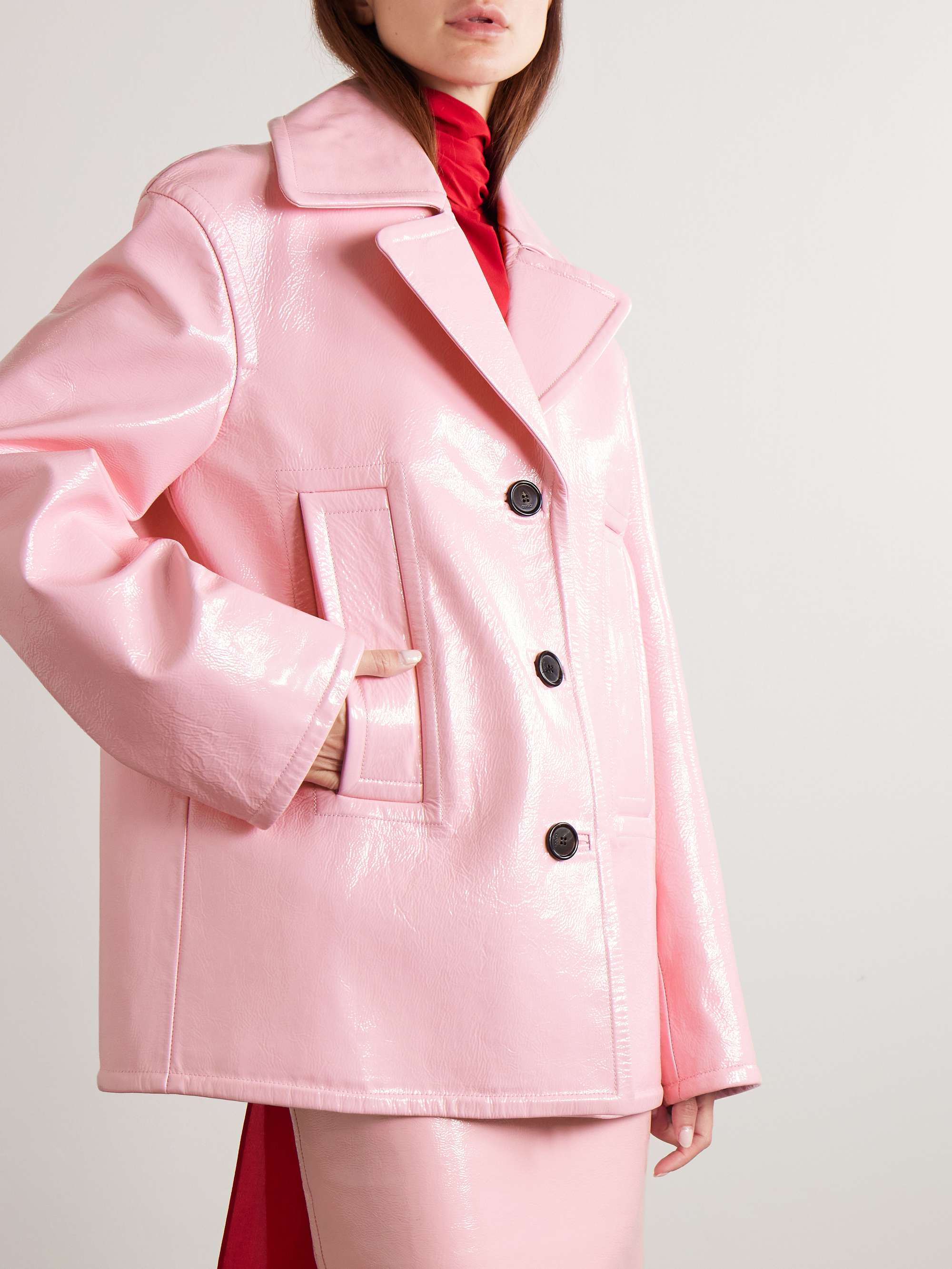 Oversized Crinkled Patent-Leather Coat