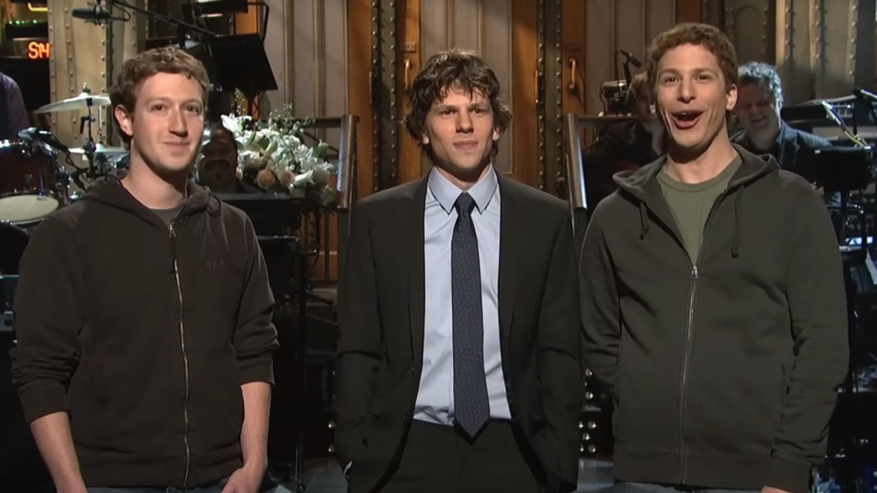Mark Zuckerberg, Jesse Eisenberg, and Andy Samberg as Mark Zuckerberg on SNL