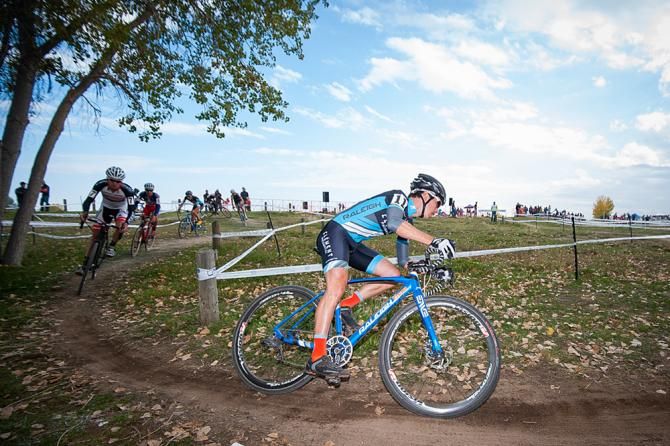 Krughoff (Raleigh Clement) taking a sweeping turn. Colorado Cross Classic.