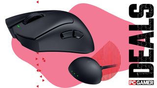 The Razer DeathAdder V4 Pro floats in the funky PCG deal void, alongside its HyperSpeed Gen-2 half-orb wireless dongle.