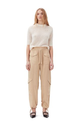 Beige Washed Satin Pocket Trousers