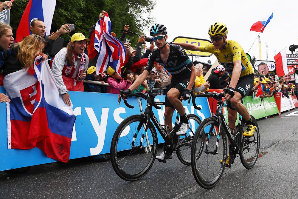 Chris Froome finishes stage 19 with Wout Poels
