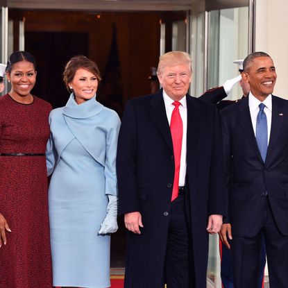 Obamas welcoming the Trumps