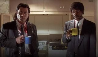 John Travolta and Samuel L Jackson drink coffee in Pulp Fiction