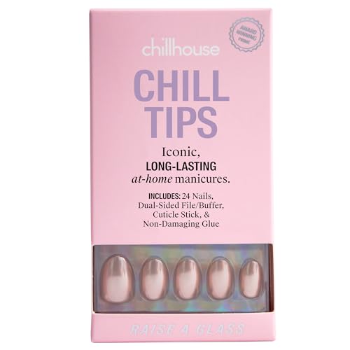 Chillhouse Chill Tips, Press on Nails Kit - Raise a Jar (oval) - 24 Nail Shapes and Sizes - Up to 3 Weeks Wear - Adjustable Fit - Reusable - Latina Founded &amp;amp; Women Owned