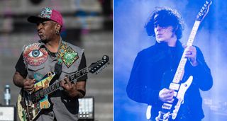 Vernon Reid and Jack White: on the left, Reid, guitarist of Living Colour, plays his signature guitar by Reverend; on the right, Jack White takes a solo on his signature Fender Triplecaster.