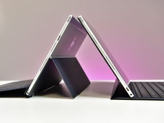 The different kickstands on the Envy x2 with ARM (left) and Envy x2 with Intel (right).
