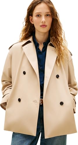Tommy Hilfiger Women's Cotton Short Trench Ww0ww40481, Beige, L