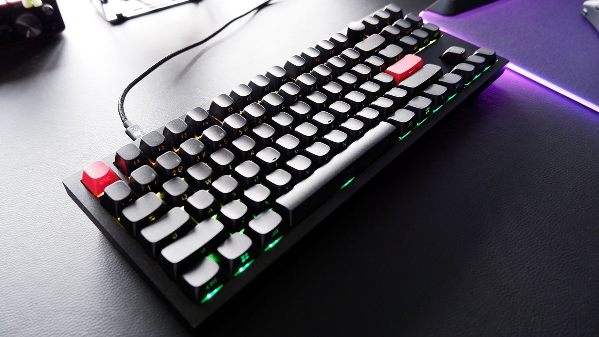 Keychron Q3 Max gaming keyboard with RGB enabled on a desktop.