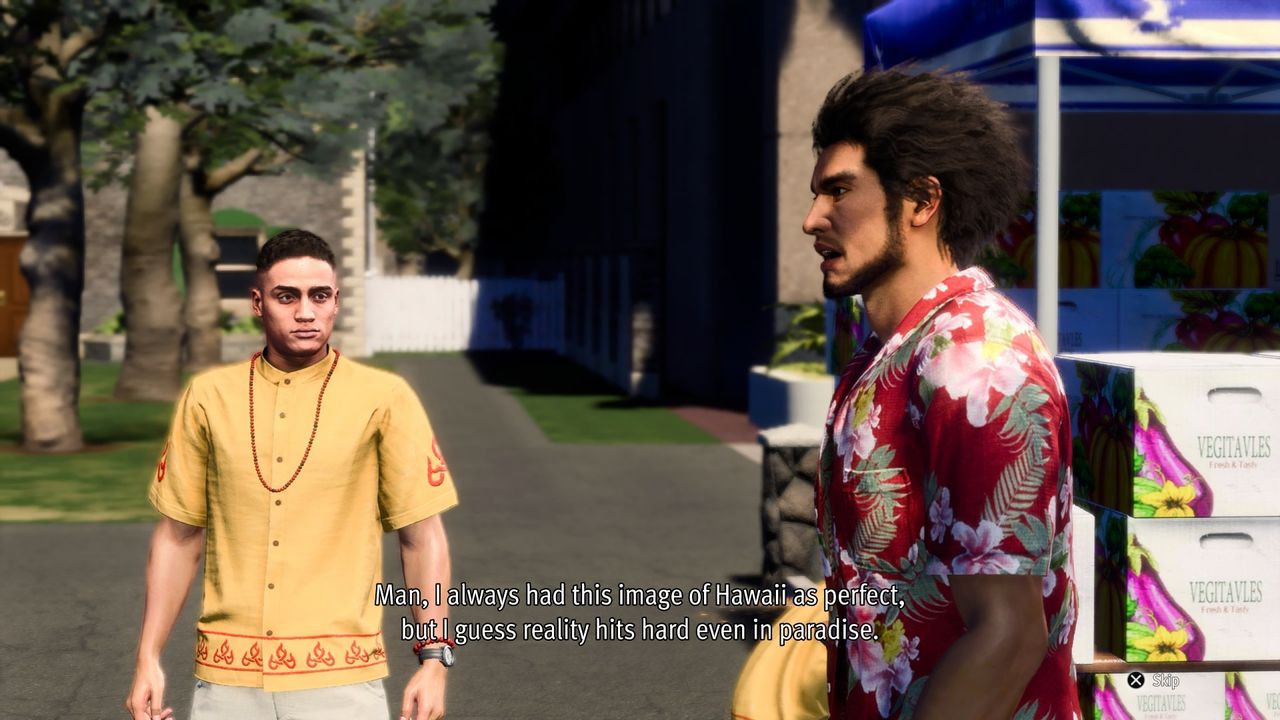 Ichiban speaks to a local about Hawaii's problems