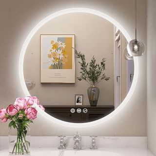 Starlead 600 Mm Round-Bathroom-Mirror-With-Led-Lights, Bluetooth, Led-Bathroom-Mirror 3 Colors Dimmable, Anti-Fog, Hd Tempered Glass Wall-Mounted-Mirror, Memory Function, Ip44 Led Mirror